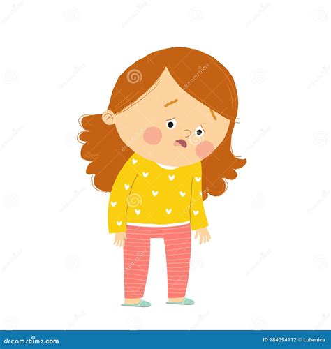 Cute Little Girl Exhausted Tired Kid Cartoon Vector Hand Drawn Eps 10