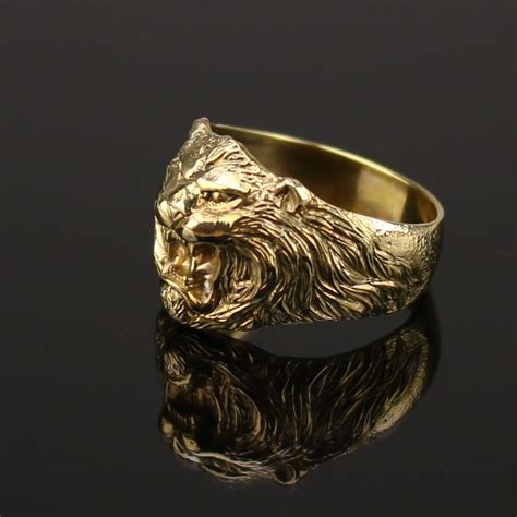 Bronze Lion Ring Ring Lion Head Mens Ring Jungle King Lion Art Etsy