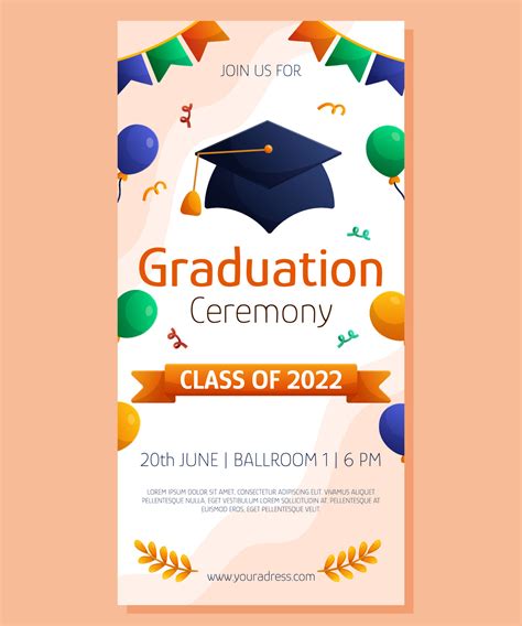 Graduation Ceremony Vertical Banner With Cap Balloon And Garlands