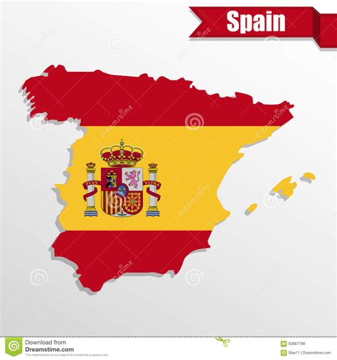Spain Map With Spain Flag Inside And Ribbon Stock Vector Illustration