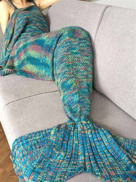 Blue Fashion Crochet Knitted Super Soft Mermaid Tail Shape Blanket For
