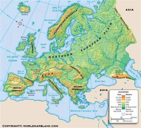 Printable Europe Mountains Map Map Of Europe Mountains