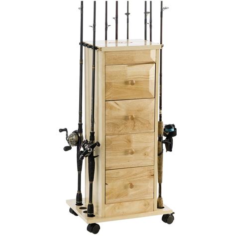 Organized Fishing Rod Narrow Floor Cabinet With Tackle Drawers