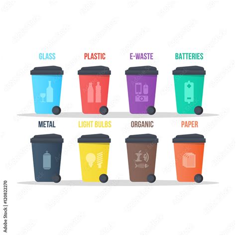 Recycle Waste Bins Vector Illustration Different Types Of Recycling