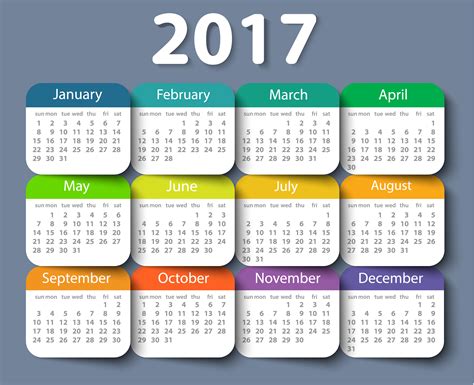 Calendar 2017 Year Vector Design Template Orientación Andújar