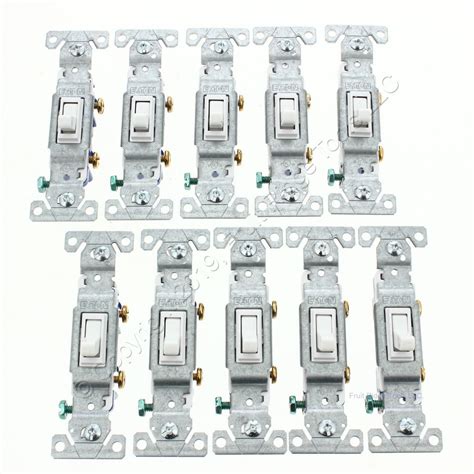 10 Eaton White Quiet Toggle Wall Light Switches Single Pole 15a 120v