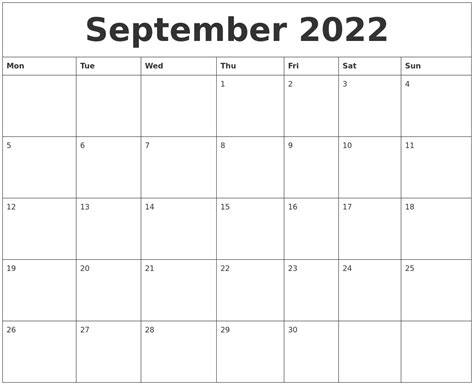 September 2022 Calendar Pages
