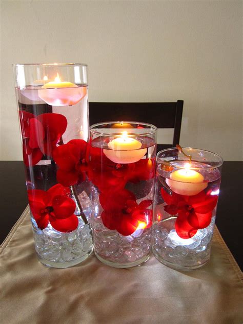 Floating Candle Centerpiece Kit With Artificial Red