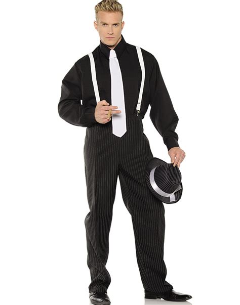 1920s Black Pinstripe Gangster Mobster Mens Halloween