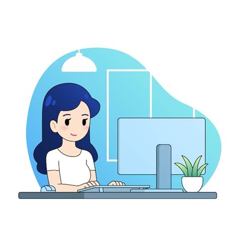 Trabajo De La Mujer Con La Computadora De La Ilustración De La Casa