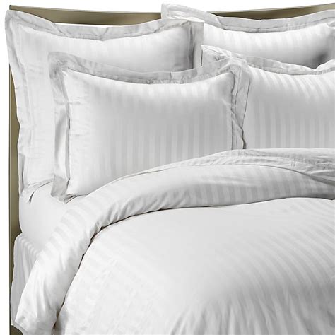 Wamsutta® 500 Damask Stripe Duvet Cover Set In White Bed Bath And