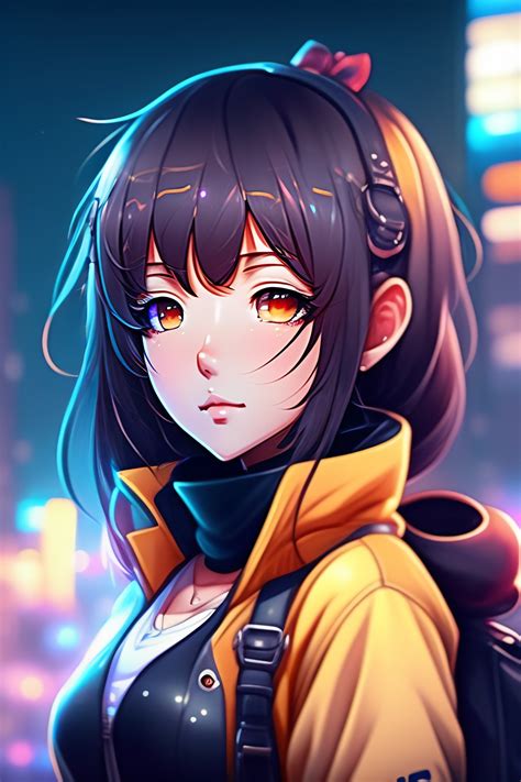 lexica portrait of cute anime girl night city background illustration concept art fanbox