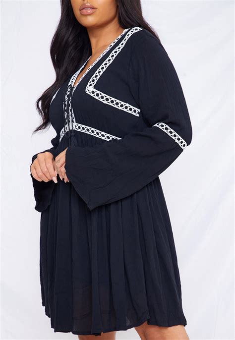 Plus Size Black Crochet Kimono Sleeve Dress Missguided