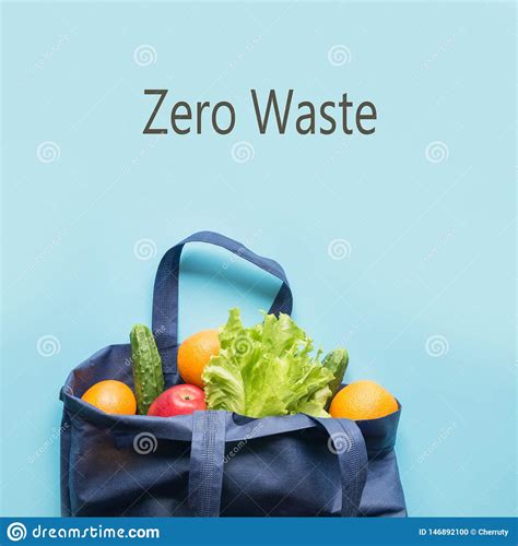 Zero Waste Concept Blue Shopping Textile Bag With Goods Reusable