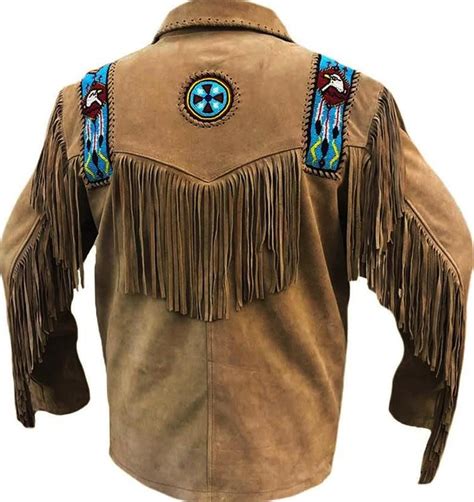 Mens Native American Leather Bead Jacket Suede Handmade Indian Etsy