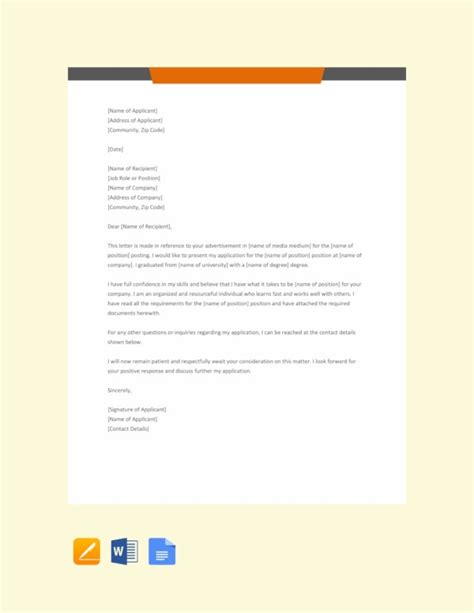 The letterhead contains your name and contact information, so you want it to stand out and be easy for the recruiter to find. 94+ Best Free Application Letter Templates & Samples - PDF, DOC | Free & Premium Templates