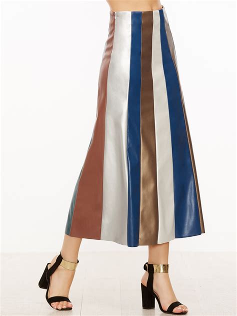 Color Block Faux Leather Paneled Skirt Sheinsheinside