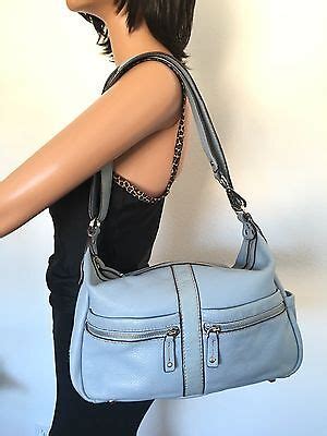 Tignanello Leather Crossbody Messenger Bag Denim Blue Designer Fashion