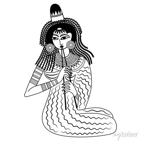 Seated Ancient Egyptian Girl Playing Flute Black And White Silhouette Posters For The Wall
