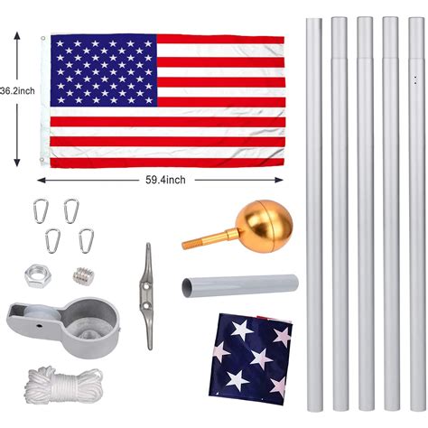 Klvied 20ft Sectional Flag Poles Heavy Duty Aluminum Flag Pole Kit