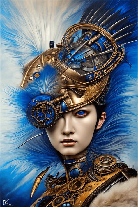 Samurai Azul Hiperrealista Steampunk De Karol Bak Creative Fabrica