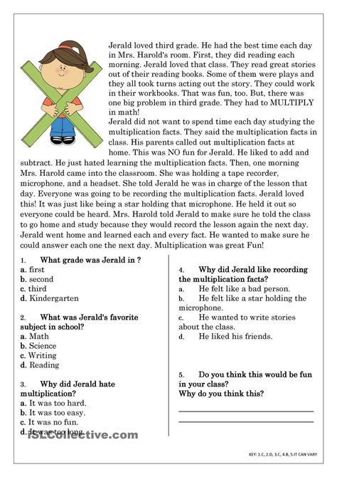 Reading Comprehension Passages With Questions Grade 2 Reading Short