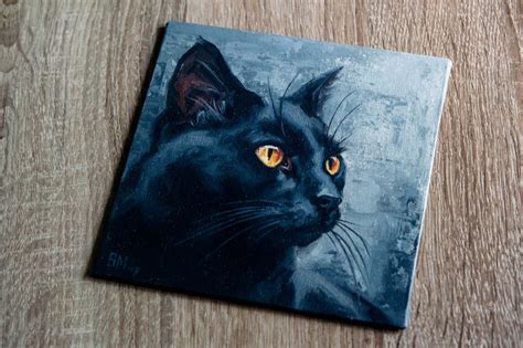 Cat Oil Painting Pet Portrait Black Cat Cat Portrait Etsy