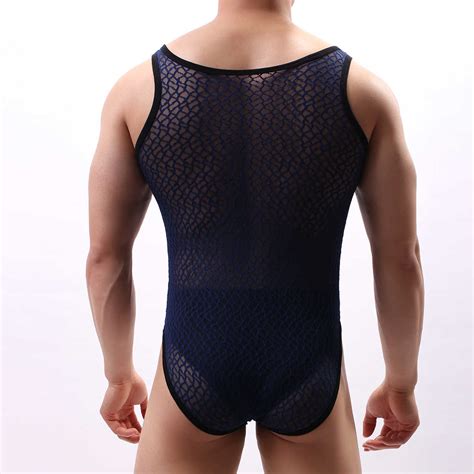 Men Sexy Mesh Bodysuit Wrestling Singlet Fetish Gay Male Jockstrap