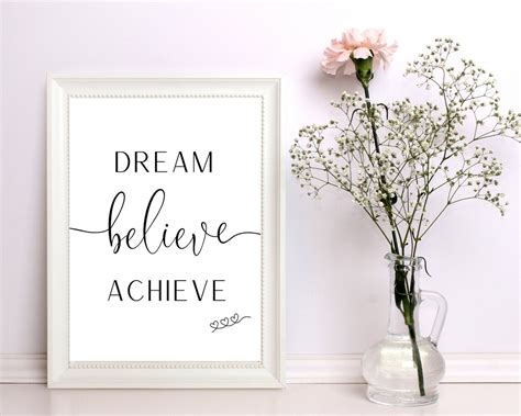 Dream Believe Achieve Printable Art Motivational Wall Art Etsy Uk