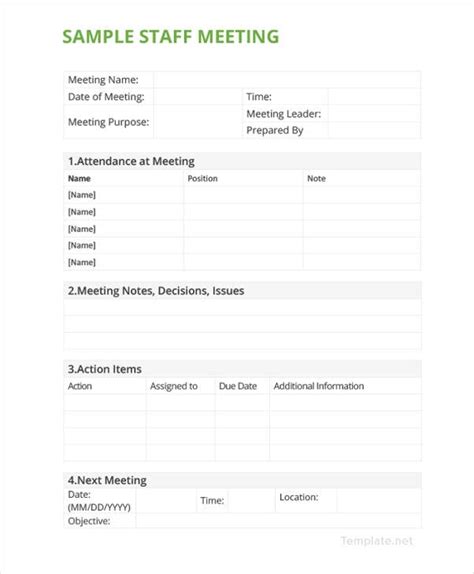 Sample Staff Meeting Minutes Template