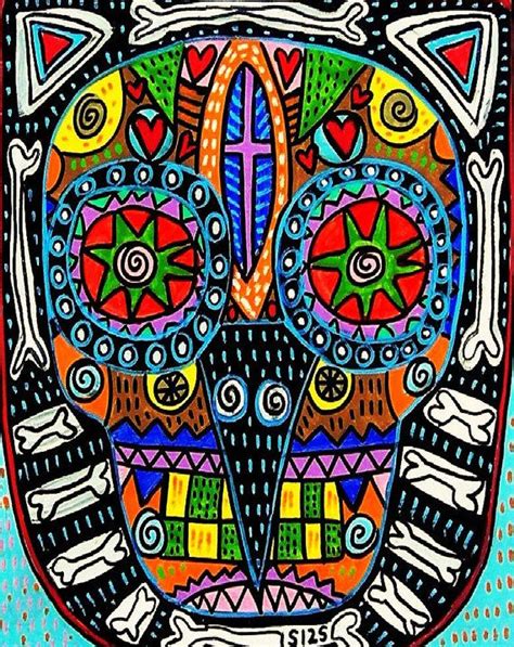 Talavera Sugar Skull Owl Silberzweig Original Art Print Mexican