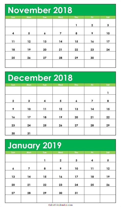 3 Month Calendar November December January Calendar Template 2020