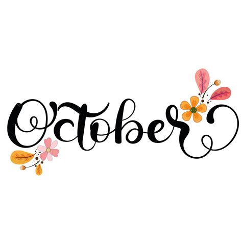 Hola Octubre Mes Texto Letras A Mano Con Flores Y Hojas De Otoño