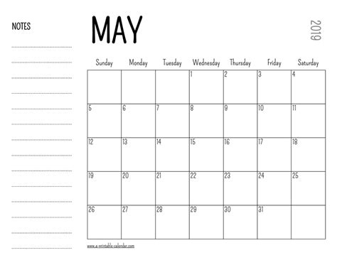 May 2019 Printable Calendar A Printable Calendar