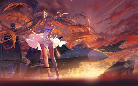 Wallpaper Illustration Anime Girls Vocaloid Hatsune Miku Wind