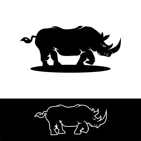 Black Rhino And Line Art Rhino Logo Vector 19979209 Vector Art At Vecteezy