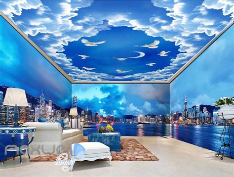 3d Modern City Cloud Sky Wall Murals Wallpaper Decals Art Print Idcqw