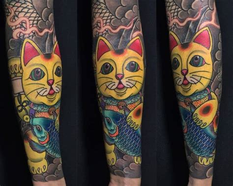 Xăm hình hai chú mèo dễ thương. Hình Xăm Mèo Thần Tài Và Daruma Đẹp ️ Tattoo Daruma
