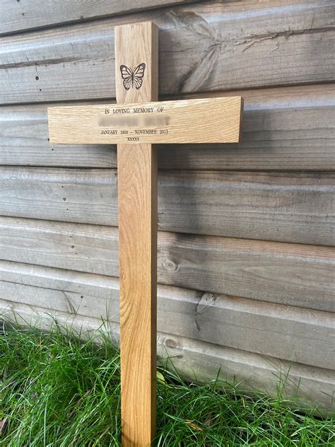Oak Memorial Cross With Engraved Plaque Grave Marker Grave Etsy Uk