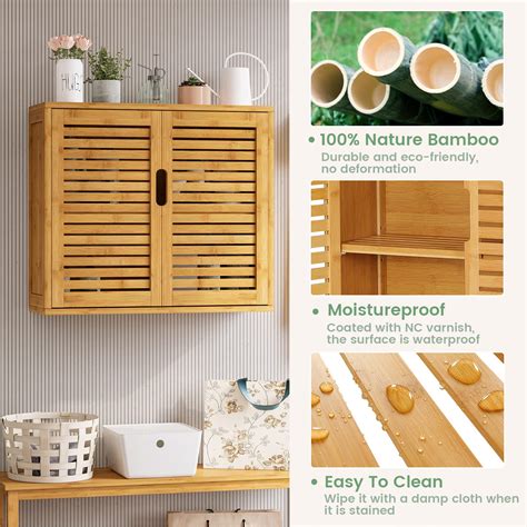 Viagdo Bamboo Wall Cabinet Space Saving Medicine Cabinet With Doors