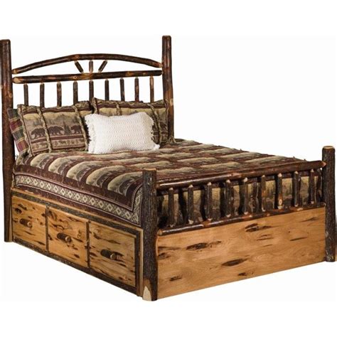 From using wooden furniture, decorating the room with classy stuff which show their nature's beauty, and many others. Rustic Hickory Log Bed -Wagon Wheel Style with Storage Drawers
