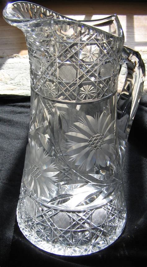 American Brilliant Very Large Cut Glass Crystal Pitcher