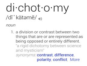 A division into two contrasting parts or. dichotomy | The Court of New York