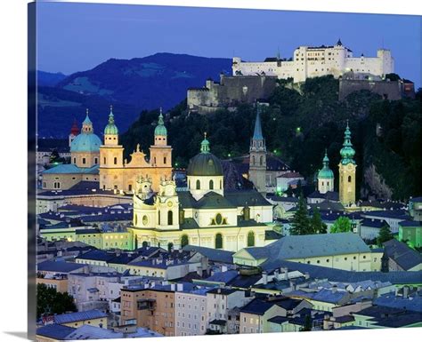 Austria Salzburg Old Town And Hohensalzburg Fortress In Background