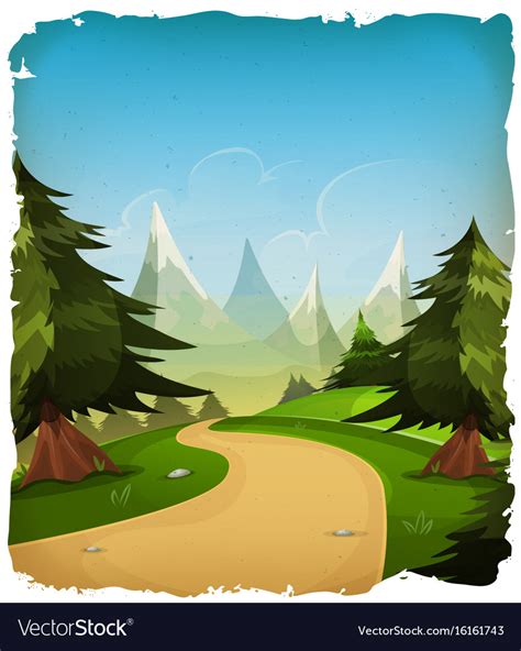 New users enjoy 60% off. Cartoon mountains landscape background Royalty Free Vector