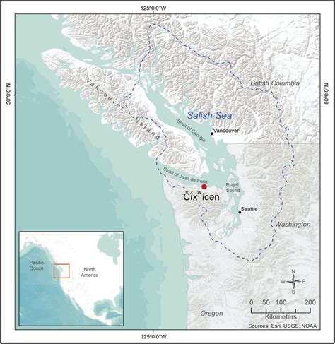 Map Of Northwest Coast Showing Location Of Čḯx W Icən Dashed Line