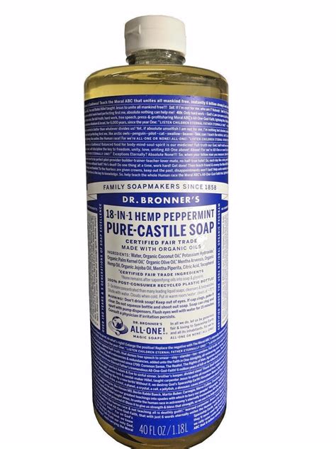 Dr Bronners 18 In 1 Hemp Peppermint Pure Castile Soap With Organic O