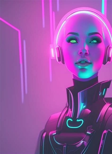 Detailed Portrait Of Smiling Cute Neon Girl Cyberpunk Futuristic Neon