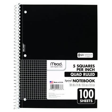 Mead Spiral Notebook 1 Subject Graph Ruled 100 Sheets 10 12 X 7 12