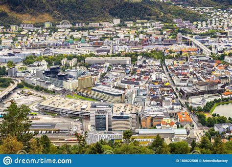Bergen Norway Panoramic View Of Bergen City Center Seen From Mount